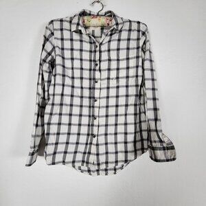 Marine Layer Women Plaid Button-Up Shirt Small Black White Checkered Long Sleeve